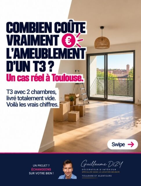 On me pose souvent la question, alors voilà un vrai chantier. Un T3 à Toulouse, deux chambres, livré totalement vide.

Environ 9 500 € au total, montage, peinture et mon accompagnement compris. Tout le détail est dans le carrousel.

Ce qui fait varier la note, c'est surtout l'état du logement au départ et ce qu'on décide de garder. Pour un T2 on est en dessous, évidemment.

Mais le vrai sujet, c'est où on met l'argent. Literie, canapé, luminaires : là je ne lésine pas. La petite déco et l'électroménager, on peut trouver bien moins cher pour le même résultat.

Vous avez un bien à meubler ? Envoyez-moi la surface et le nombre de pièces, je vous donne une première fourchette.

#LocationMeublée #LMNP #InvestissementLocatif #DécorationIntérieure #Décorateur #Toulouse #MeubléClésEnMain #HomeStaging